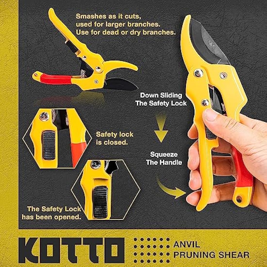 KOTTO Garden Secateur, Stainless Steel Pruning Shear, Professional Heavy Duty Tool Scissor for Plants, Hedges, and Flowers