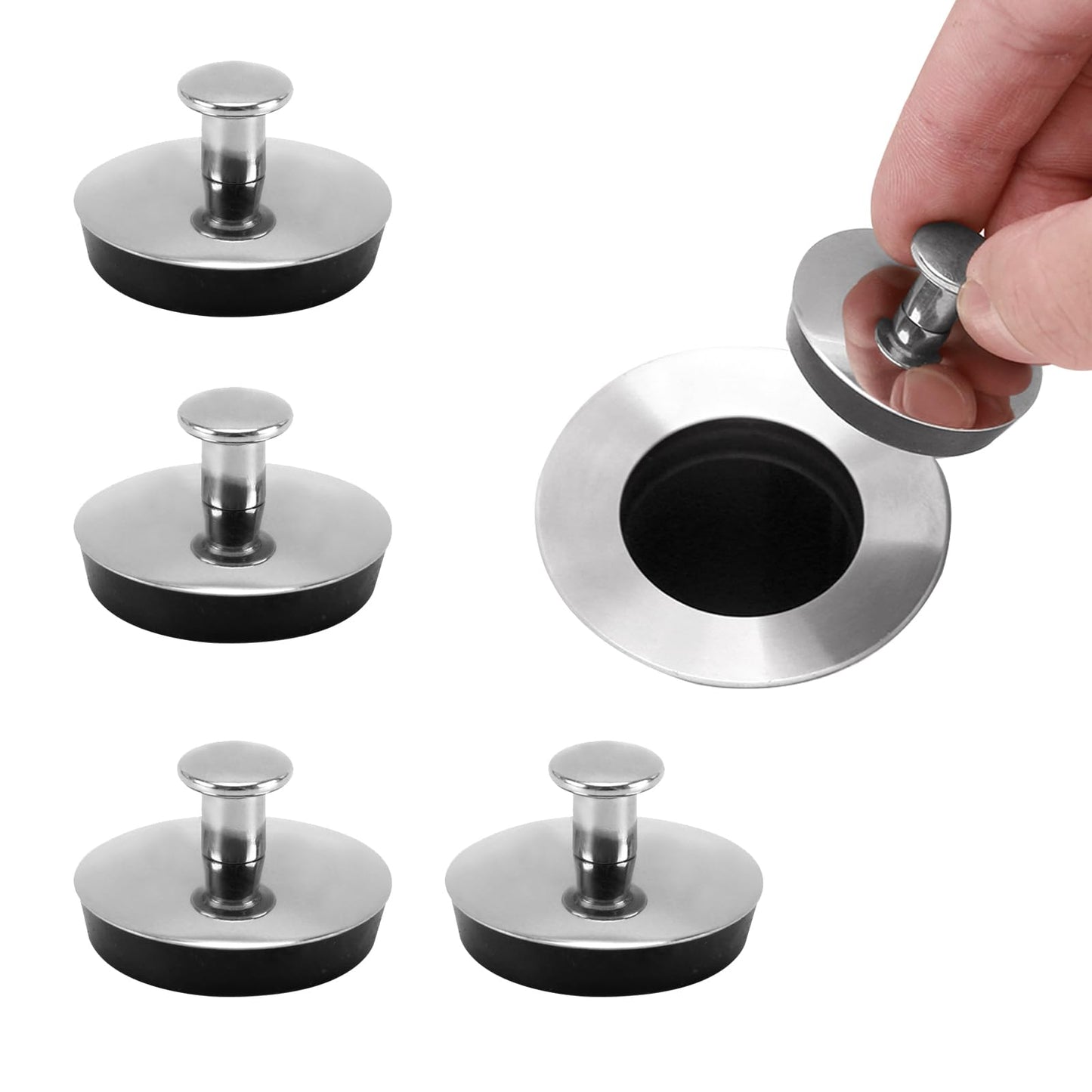 4 Pack Rubber Sink Plug Drain Stopper Fit 35mm, Bathroom Sink Plug with Alloy Handle, Bath Plug Rubber Sink Plug for Kitchen, Bathroom, Bathtub, Sink