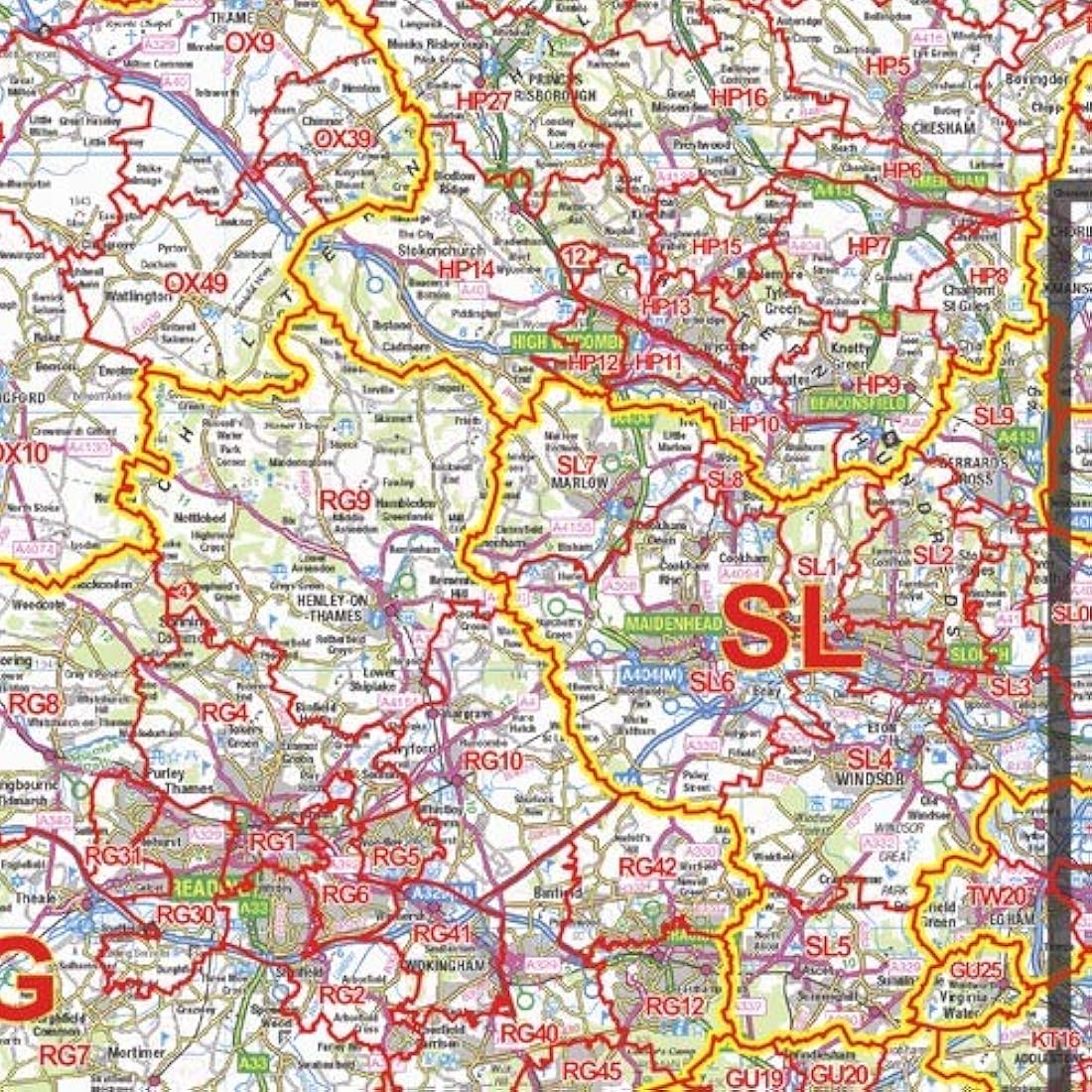 South East England Postcode District Wall Map (D2) - 47" x 33.25" Laminated