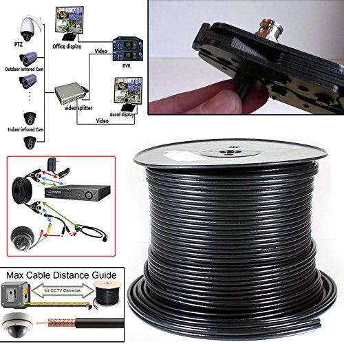 SAFEKOM| 100M Coaxial Cable, Shotgun RG59 1 Video& 2 Core CCTV Security Camera,100 Meter Satellite 75 Ohm Coaxial Cables Lead, Power Cable for DVR Security System, For Commercial&Residential Use.