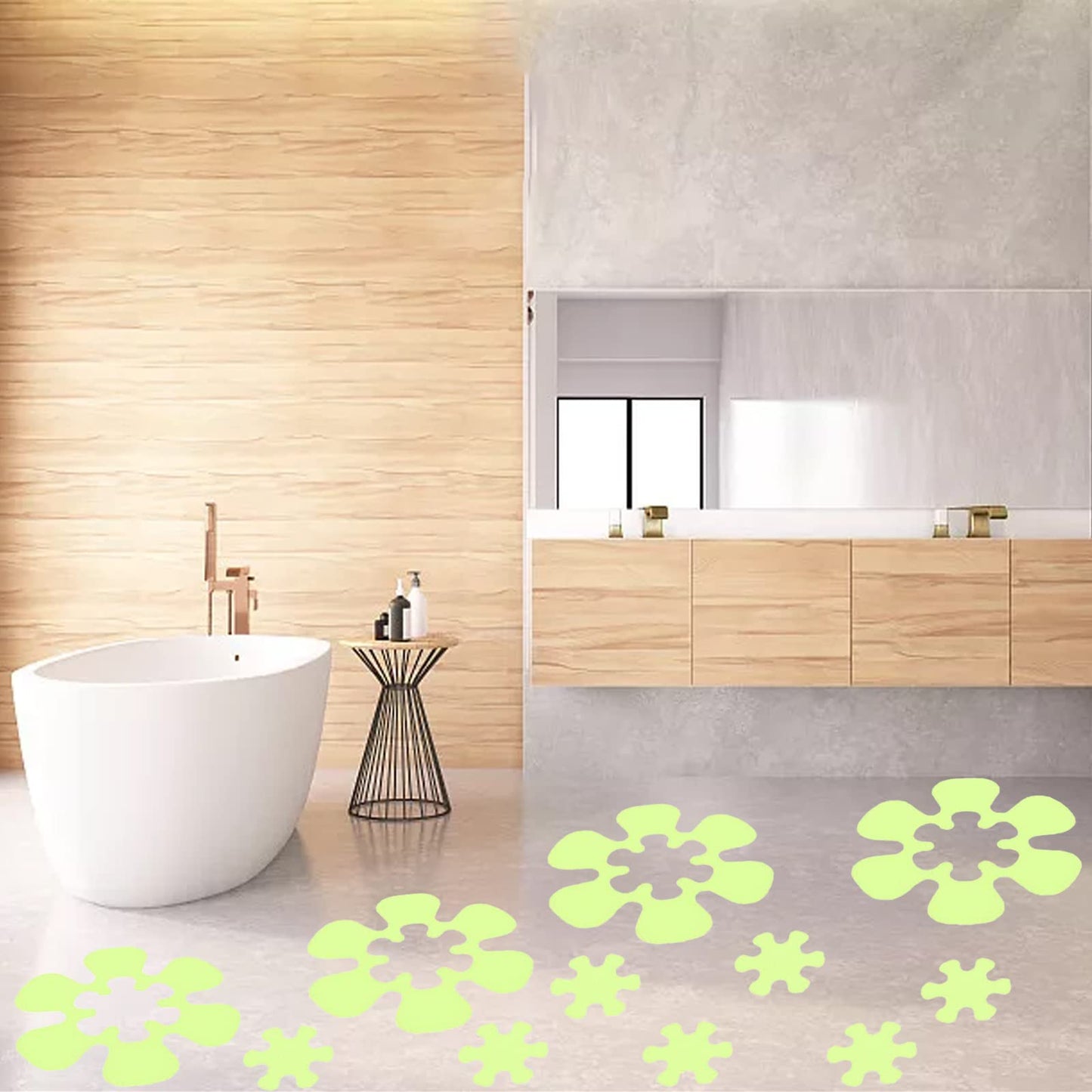 24 pcs Bathroom Non Slip Stickers Luminous Stickers Flower Shape Non Slip Shower Stickers Contains 12 pcs 10 CM and 12 pcs 4,5CM Flowers Luminous