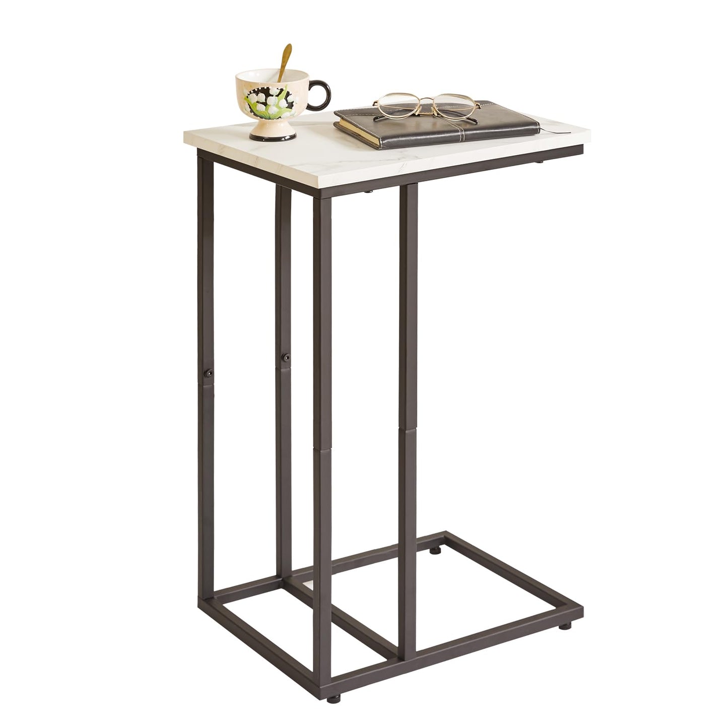 Aibiju C Shaped End Table, Slide and Sofa Table, Bedside Snack Table with Steel Frame for Living Room, Bedroom