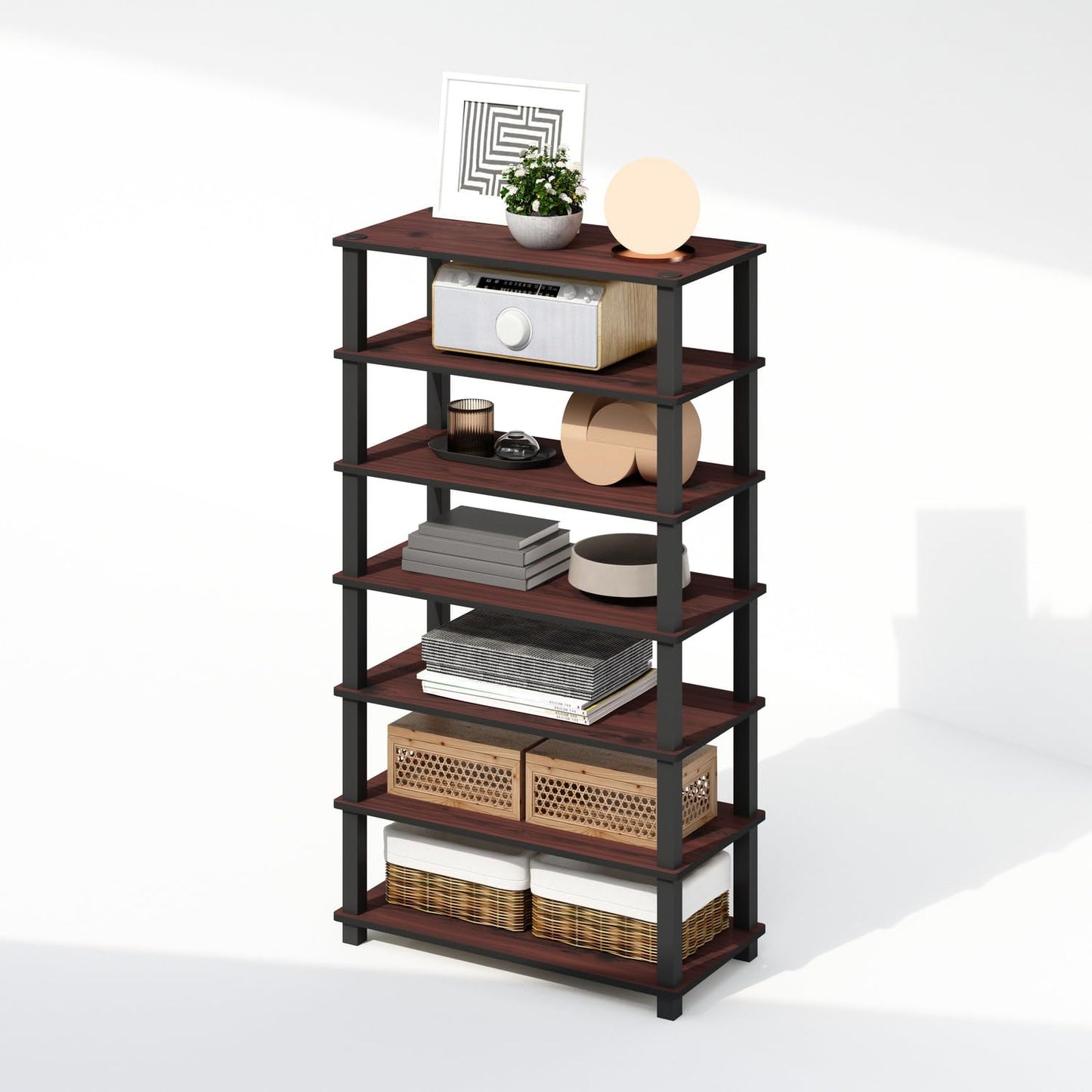 Furinno TURN-N-TUBE Storage Shelves Set of 2, 4-Tier Stackable Standing Shelf, Open Corner Shelf, for Organization and Storage, Living Room, Garage