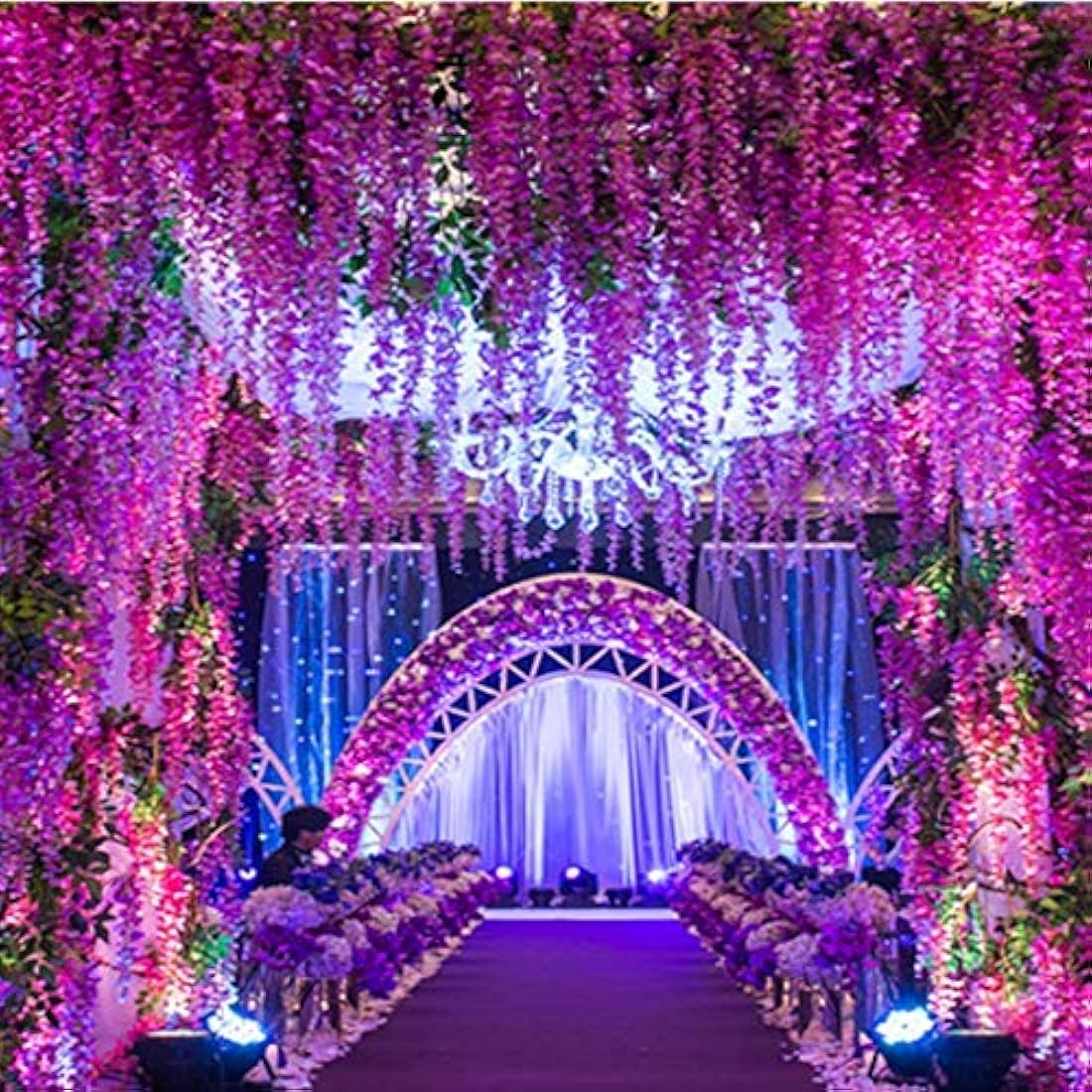 Veryhome 12PCS/Lot 3.6feet/piece Artificial Flowers Fake Wisteria Vine Silk Flower for Wedding Decorations Home Garden Party Decor (Purple Fuchsia)