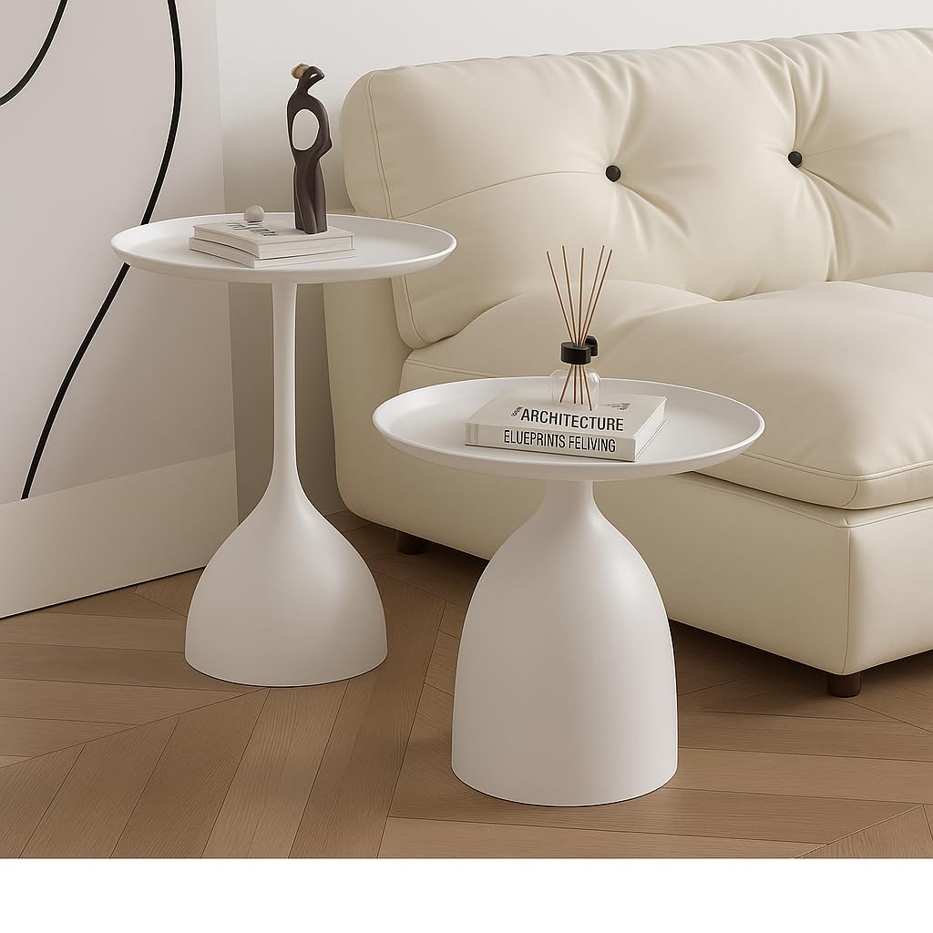 ClockUniverse White Side Tables Set of 2 – Modern Round Accent Tables, Small Bedside & End Tables for Living Room & Bedroom