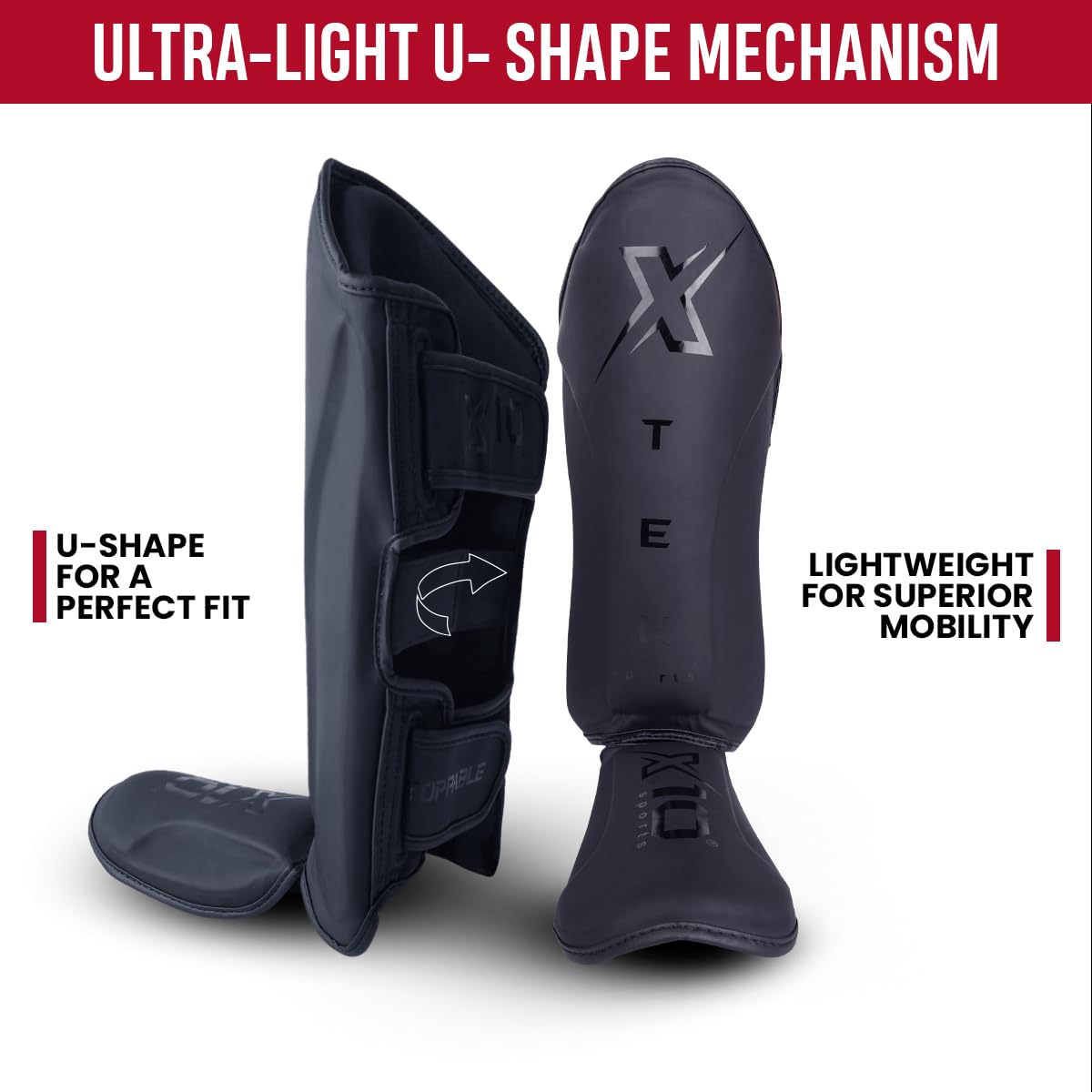 XTEN SPORTS Shin Guards Muay Thai, MMA, Gel Integrated Padding, Training Sparring, Boxing, Kickboxing, BJJ, Taekwondo Protective Gear, Matte Black, S