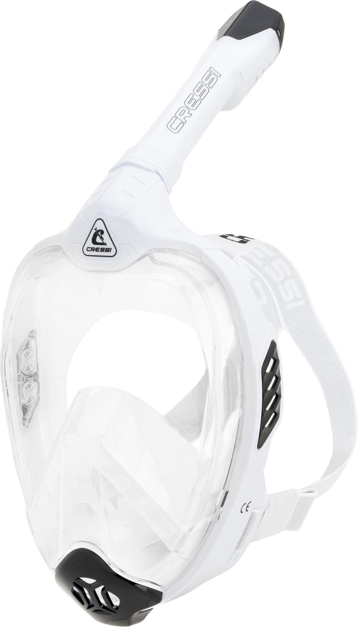 CRESSI Bali Full Face Mask White/Black S/M - Unisex Integral Snorkel Mask, Anti Fog Clear Lens, 100% Silicone, Dry Snorkel with Float Valve, Action