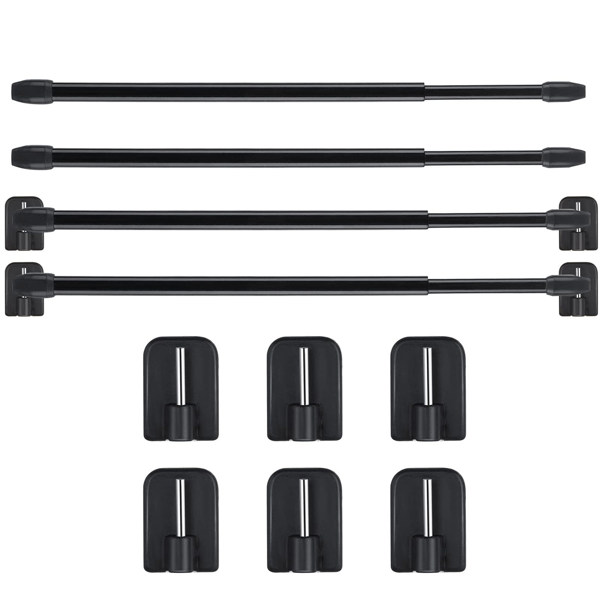 Jetec 4 Pieces Extendable Curtain Rod Cupboard Bars Tensions Adjustable Plastic Curtain Rod with 10 Pieces Self Adhesive Hooks for Home Bathroom Hotel