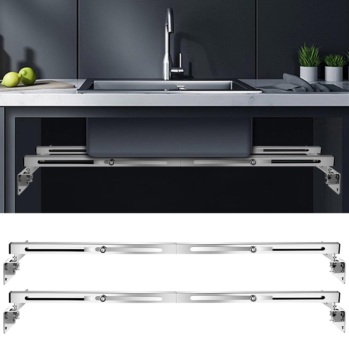2PCS Undermount Sink Brackets, Adjustable Stainless Steel Installation Kit for Kitchen Sink, Installation Kit for Heavy Duty Undermount Kitchen