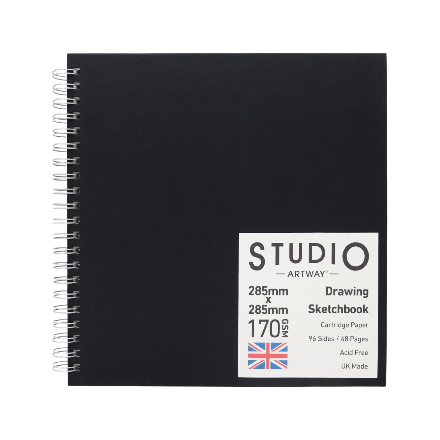 Artway Studio ? Spiral Bound Square Sketchbook - 285mm - 96 Sides/48 Pages of 170gsm Cartridge Paper ? Black Hardback Sketchbook