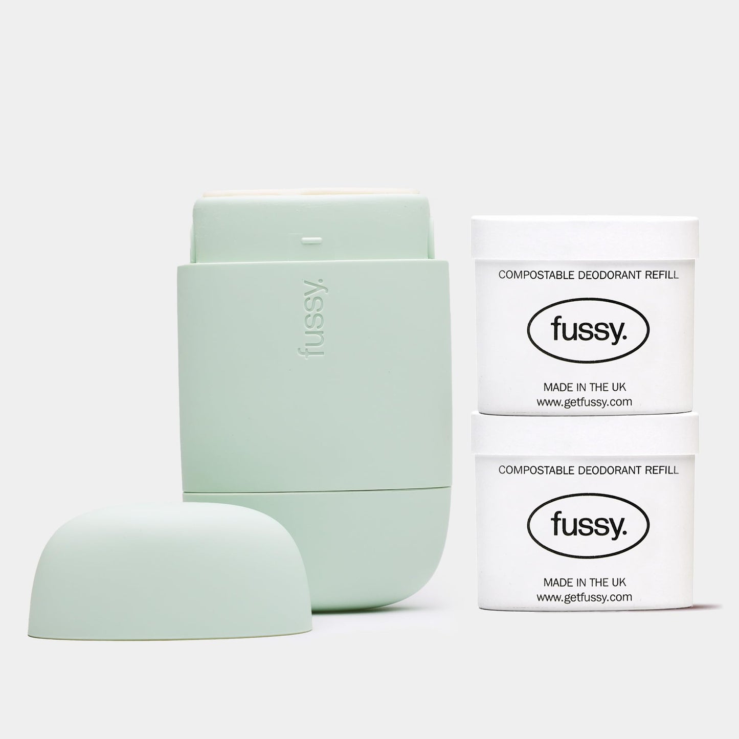 Fussy - Natural Refillable Deodorant - Mint Green Case & Variety Refill Pack (2 x 40g), Tropic Tonic & Wavy Days - Aluminium Free - 24 Hour Protection
