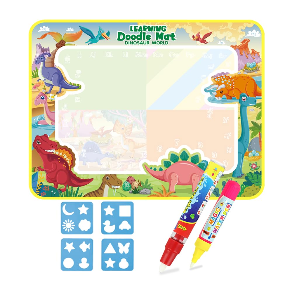 Dinosaur Magic Drawing Mat,Doodle Board-31.5x23.6IN Dinosaur World Reusable Aqua Drawing Mat with 2 Pens