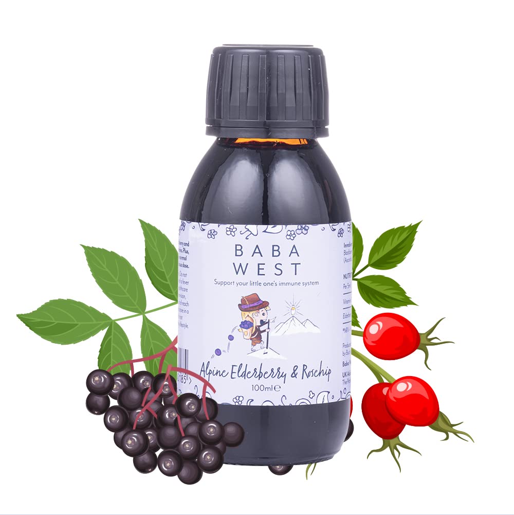 Baba West Alpine Elderberry & Rosehip Juice - Kids Immune Support with Vitamin C - Reduced Sugar - 100 ml