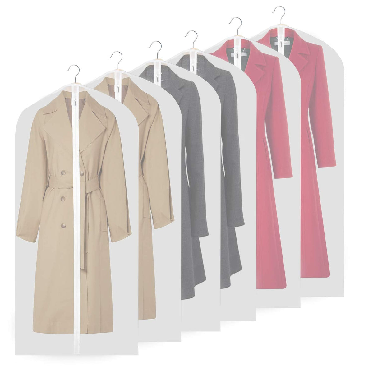 URMI Garment Bags Covers, 55" PEVA Coat Cover (6 PCS), Breathable Coat Suit Clothes Covers Waterproof Moth Proof Long Dress Covers with Long Zipper
