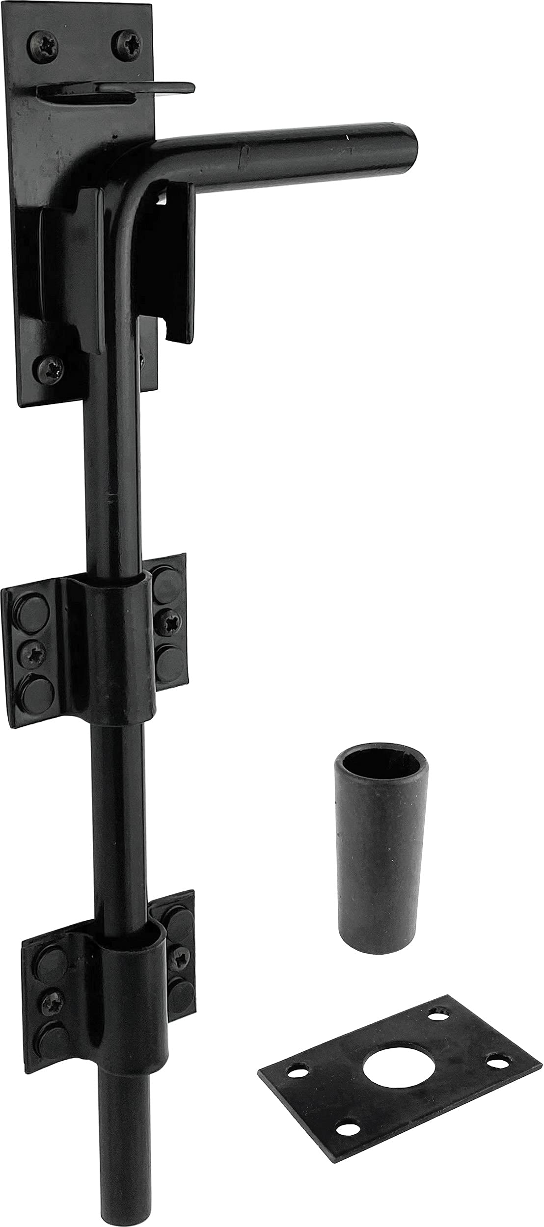IRONTITE? Black Gate Drop Bolt, Heavy Duty Gate Drop Bolts for Wooden Gates, Surface Mounted Gate Bolt Ideal for Garage Doors and Gates, 300mm (12")