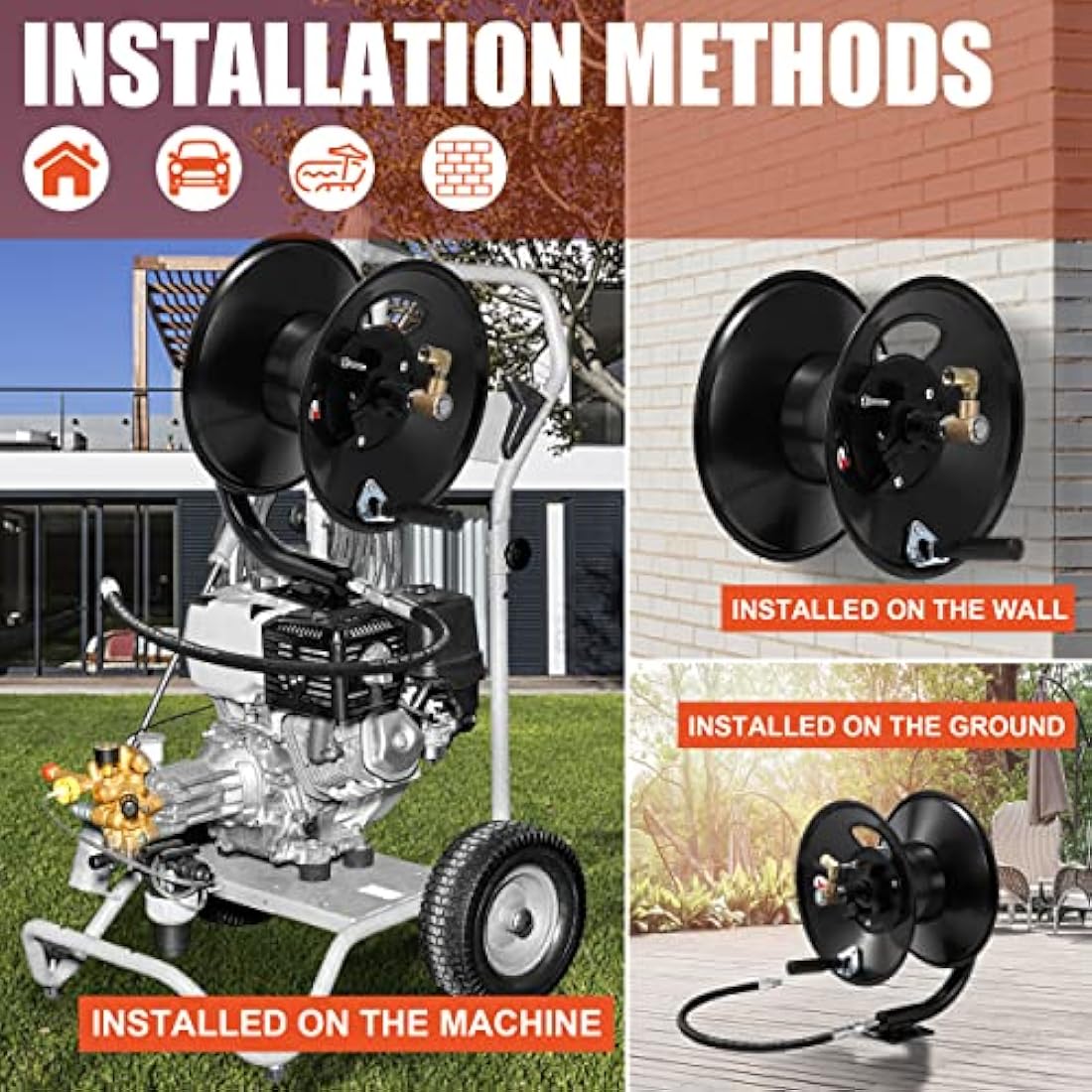 Tool Daily Pressure Washer Hose Reel, Heavy Duty Steel 30M Hose Reel for Pressure Washer