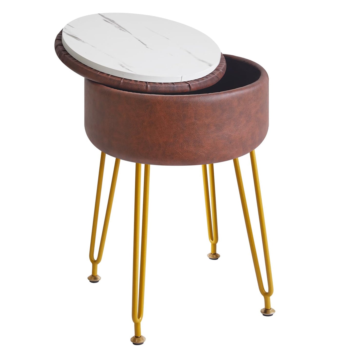 IBUYKE Faux Leather Round Footrest Stool with Storage, Dark Brown WBD024Z