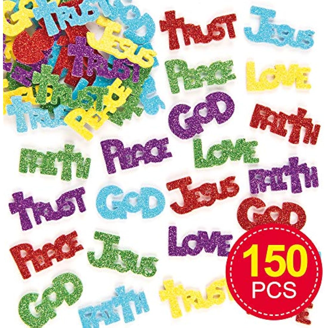 Baker Ross ET203 Inspirational Glitter Foam Stickers Self-Adhesive Shapes Kid's Craft Embellishments for Decorating & Card Making - Pack of 150