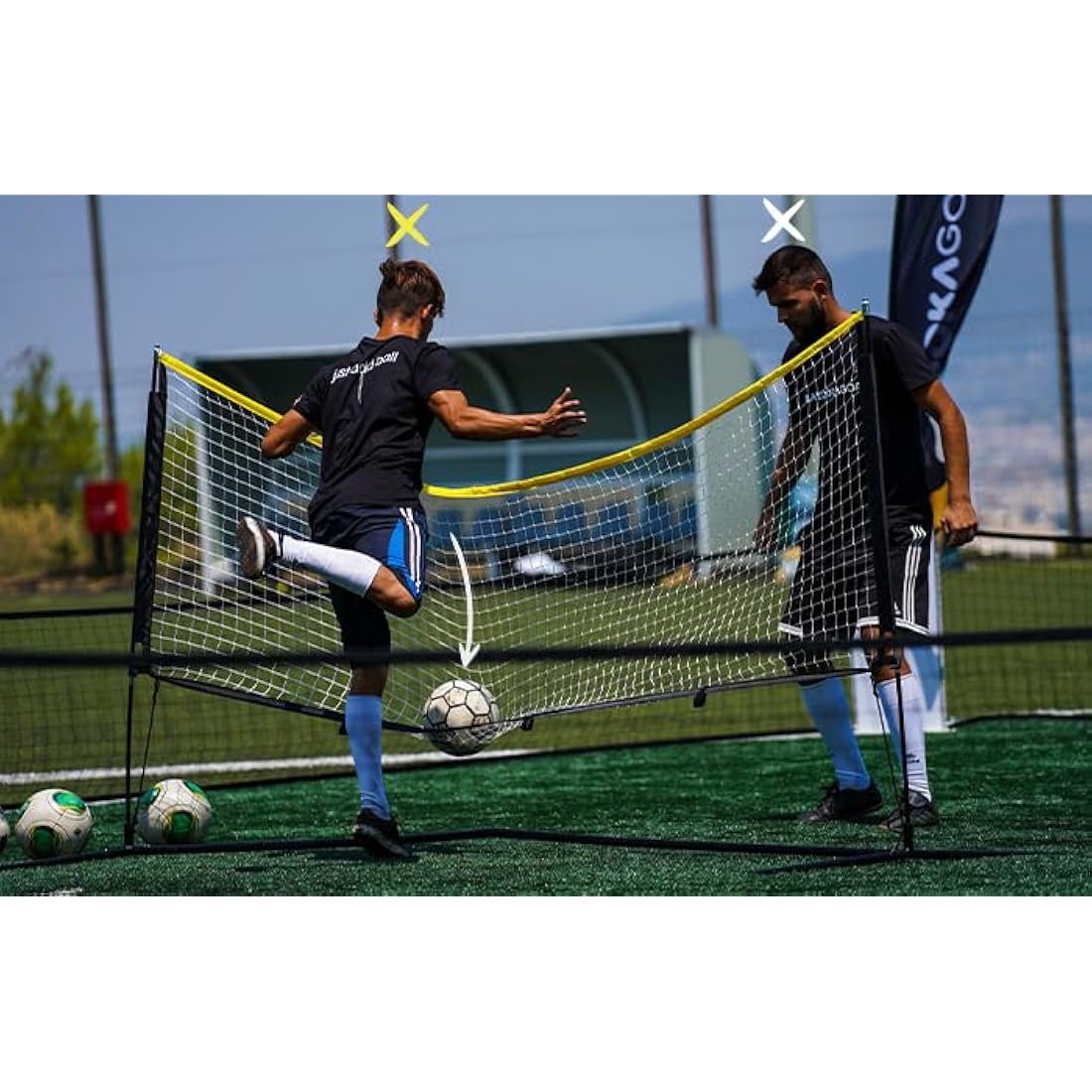 BazookaGoal Football Tennis Net 9.8x3.3ft Complete Set – Adjustable and Foldable Volleyball Net Training Tennis Net for Kids and Adults