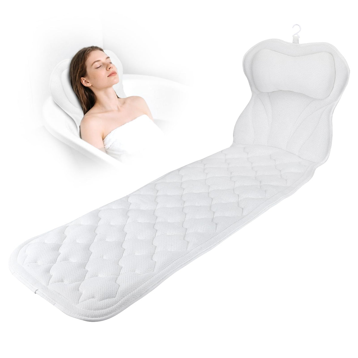 Full Body Bath Pillow Mat & Cushion, Bathtub Pillow Headrest With Comfort Soft 5D Air Mesh And 16 Powerful Suction Cups For Women Spa Relaxing Fits