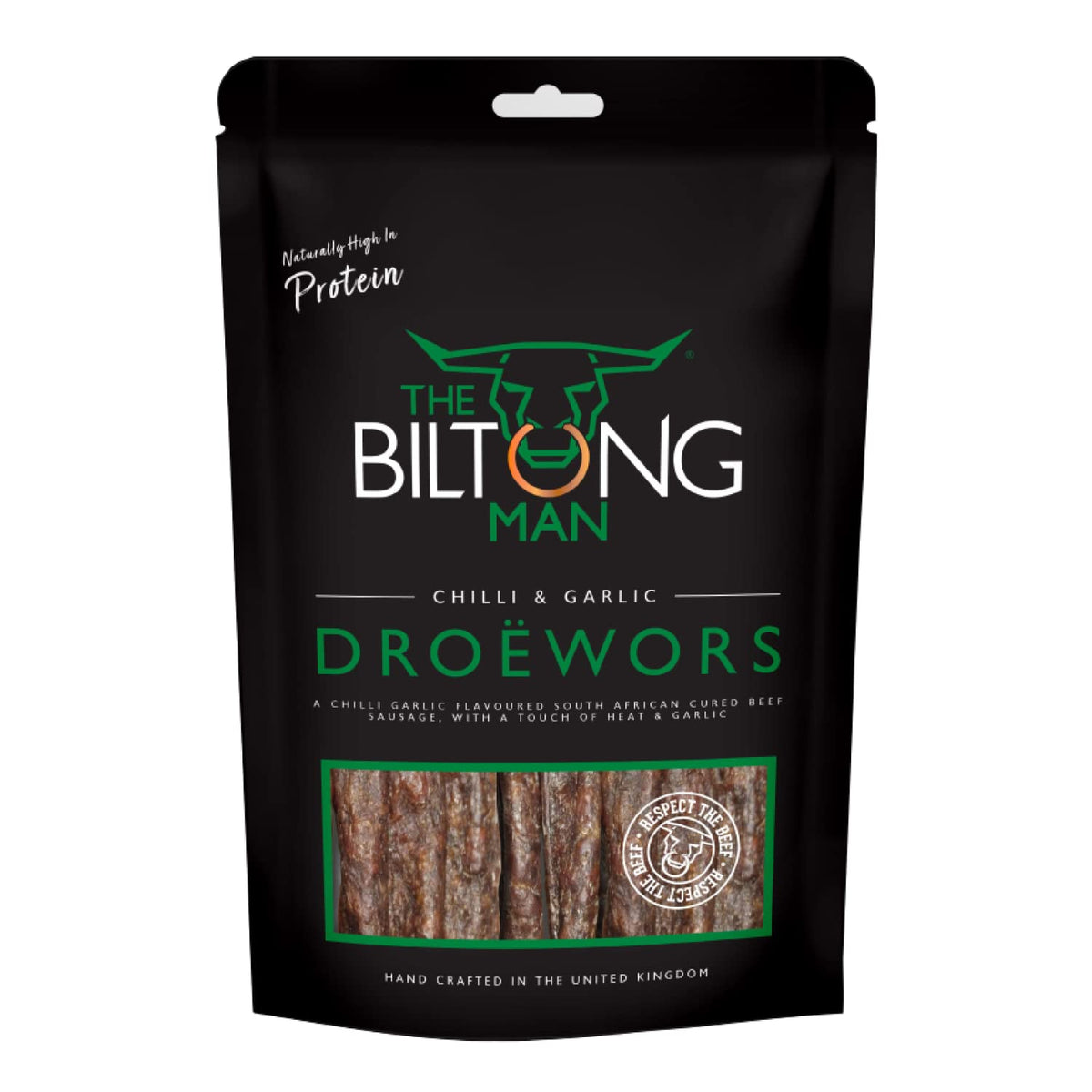 The Biltong Man Chilli Garlic Dro?wors - High-Protein Beef Snack with a Chilli Bite, 500g