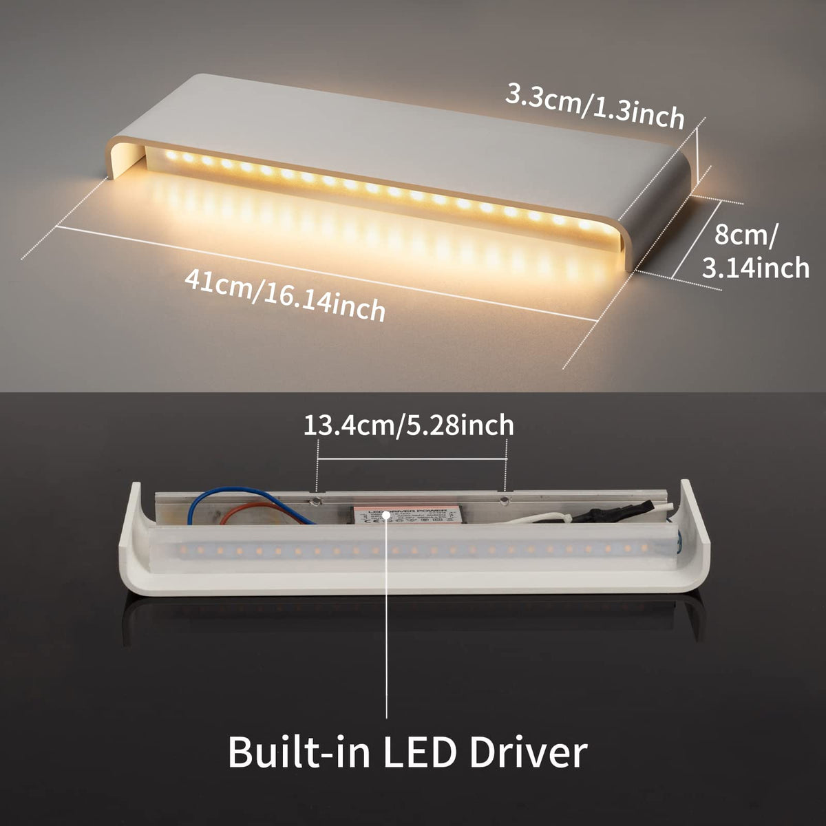 CANMEIJIA 2 Pack LED Wall Lights Indoor 41CM, 16W Wall Lamp 3000K Warm Light Up and Down Wall Lights Aluminum Modern Style for Bedroom Bathroom Living