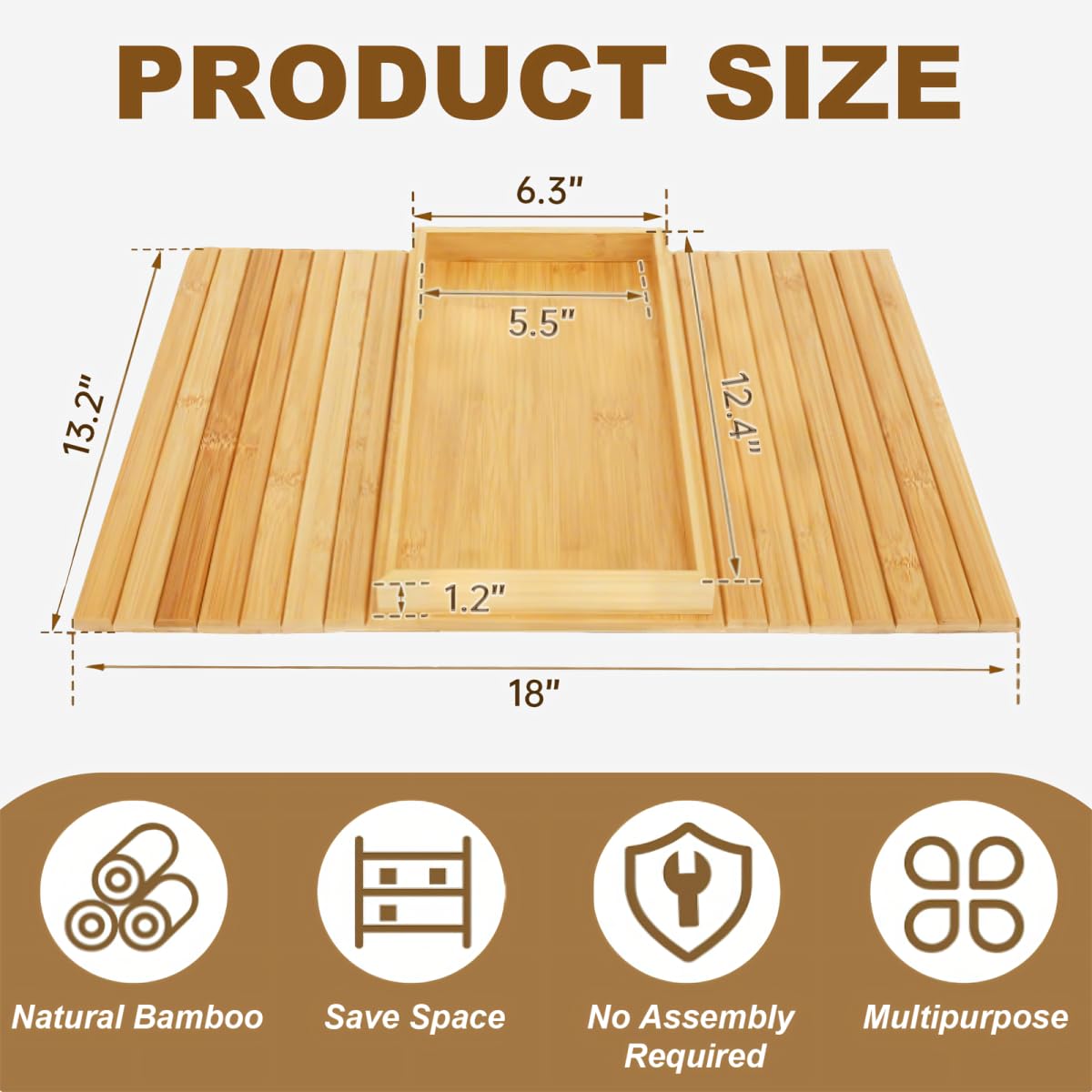 Hovoto Natural Bamboo Sofa Arm Tray, Sofatablett, Sofa Tray Table for Couch, Faltbarer Anti Rutsch Couch Arm Tisch, Sofa Side Table for Snacks