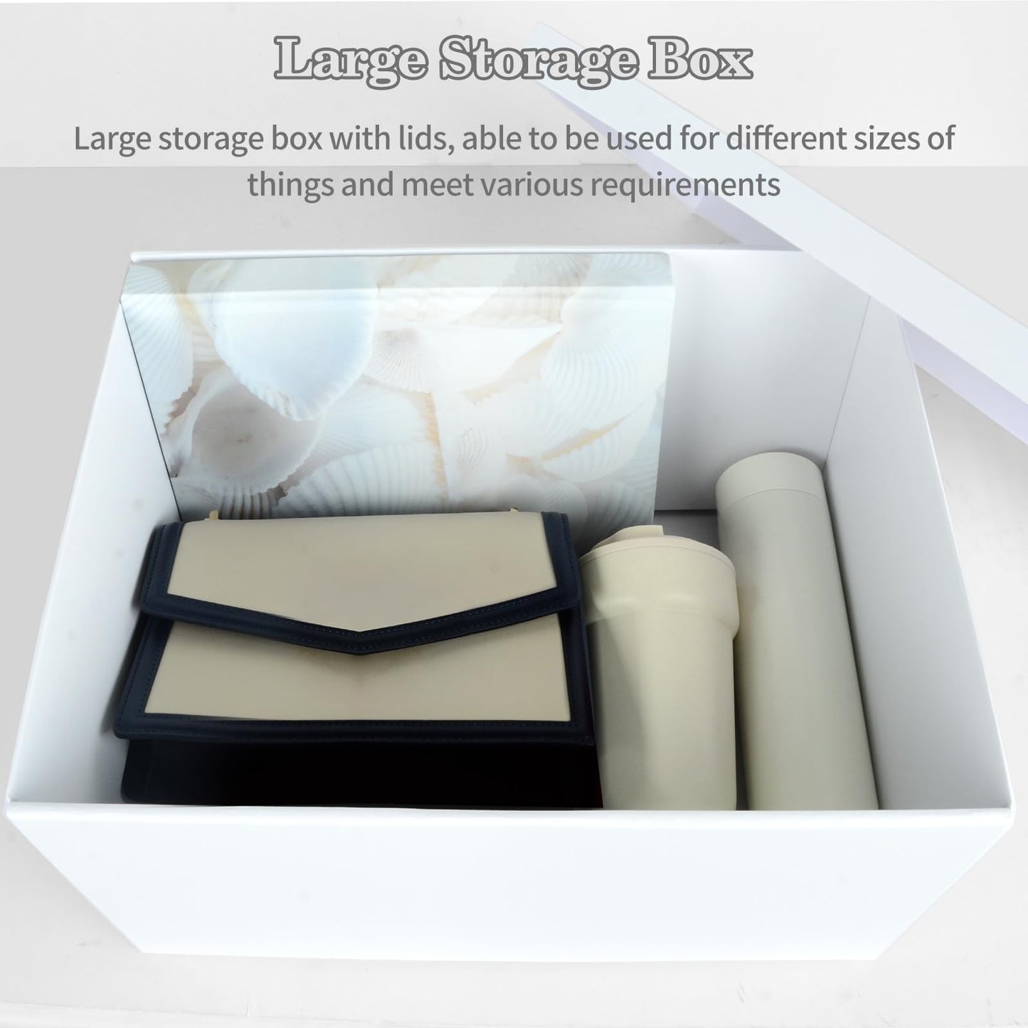 KISPATTI Storage Box, White Storage Boxes with Lids 38 x 28 x 19 cm Large Storage Box with Ribbon Cardboard Storage Boxes for Home Bedroom Living