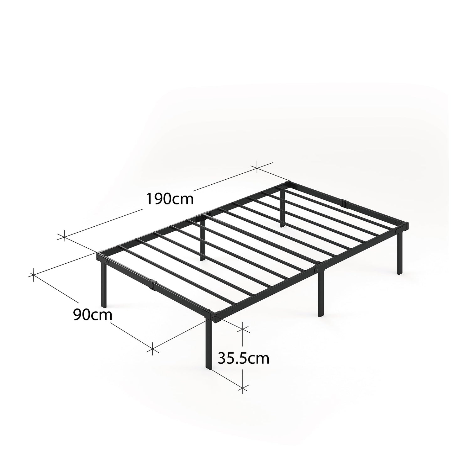 Zinus Caleb Single Bed frame - Bed 90x190 cm - 36cm Height - Metal bed frame with Underbed storage and steel slat support - Foldable bed - Black