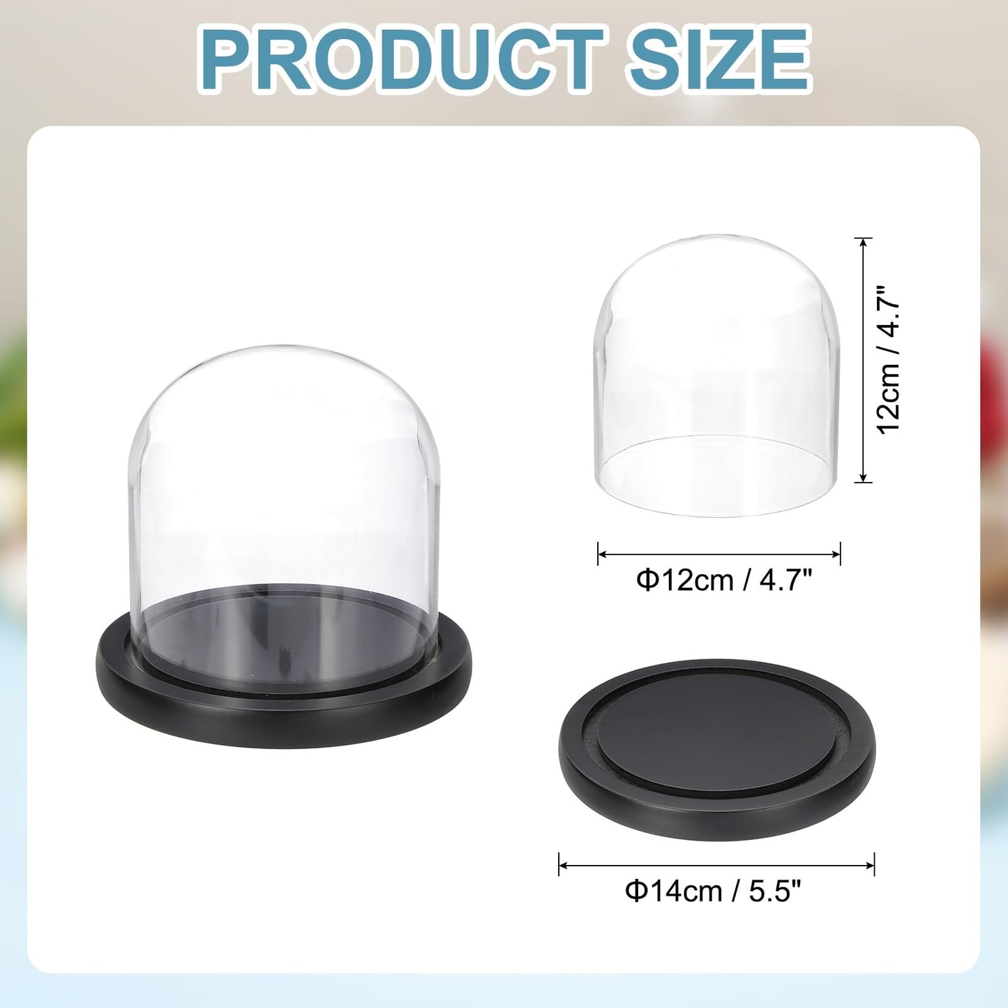 sourcing map Glass Cloche Display Dome, 4.7" x 4.7" Glass Dome Display Case Wood Base Tabletop Jar Case Decorative Bell Jar for Plant Home Decor