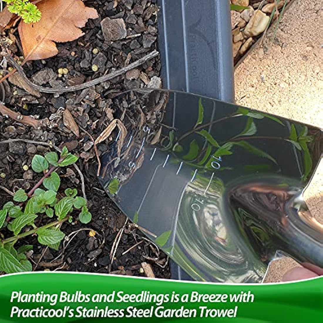 Practicool garden potting mix sieve - stainless steel riddle - soil sifting pan - with 4 interchangeable filter mesh sizes - 3,6,9,12 mm and bonus spade