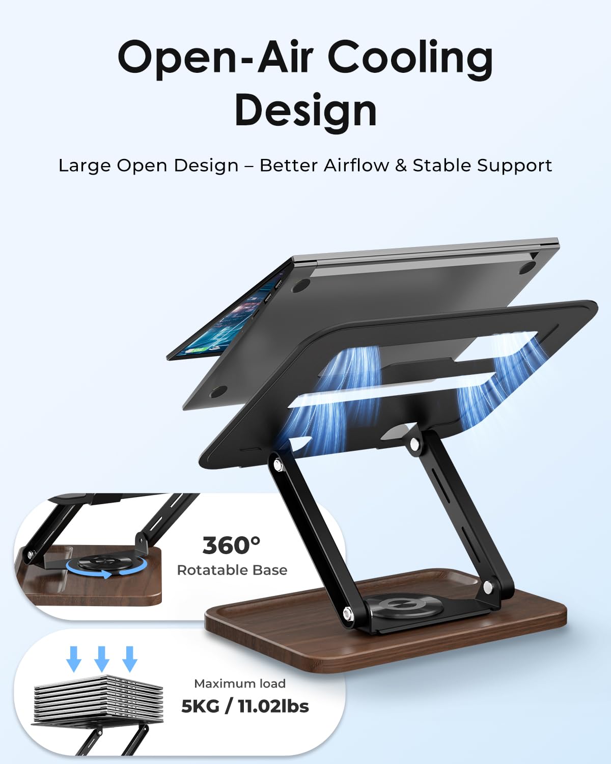 Viozon Laptop Stand for Desk, Height & Angle Adjustable, for 11~15.6" Laptop, Foldable, 360 Degree Rotate Base, Ventilation Cut-outs