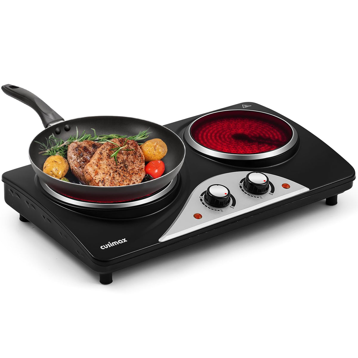 CUSIMAX Electric Hobs, 2100W Electric Hot Plates for Cooking Infrared Double Hot Plate, Portable Electric Hob with Temperature Control & Crystallite