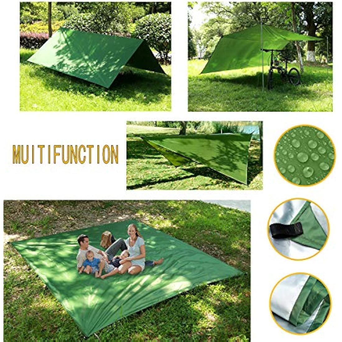 Oversized rain rope tarp and camping hammock with mosquito net, portable single double hammock with tree strap hammock set for camping, backpacking hikes, outdoor backyard