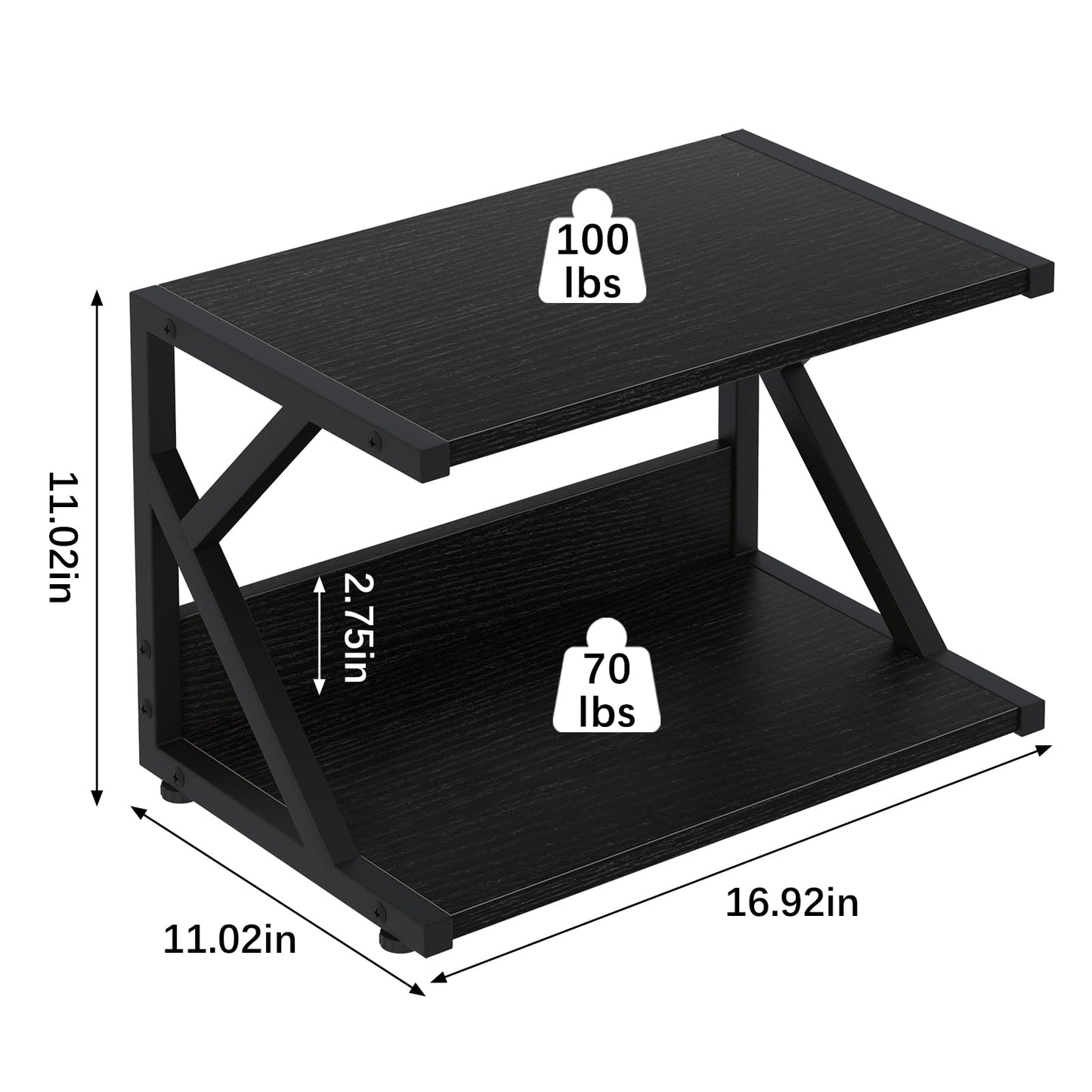 Garden 4 you 2 Tier Desktop Printer Stand,Under Desk Printer Trolley, Multi-Purpose Printer Cart Organizer,Wooden Storage Shelf with 4 Wheels for