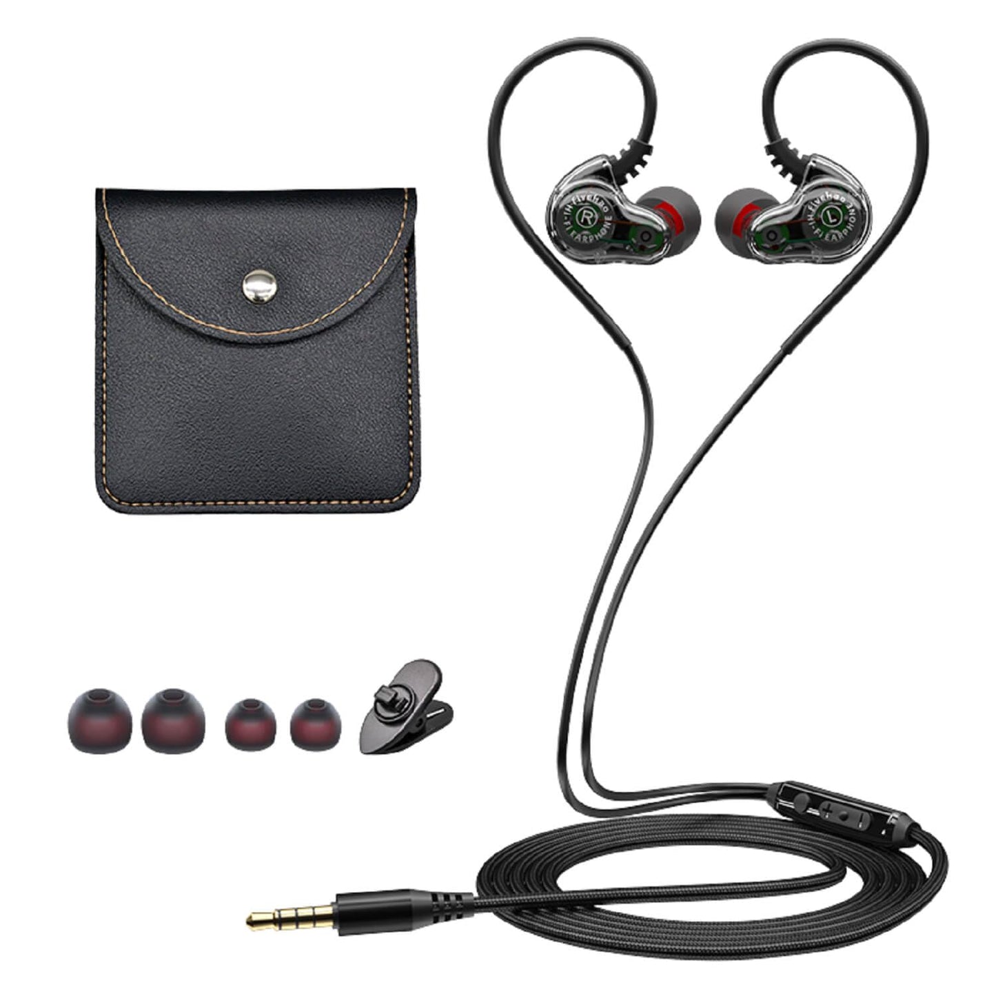Holiper 3.5mm Jack Dual Driver Wired Headphones with Inline Microphone, 1.2m Braided Cable Plug in Earphones with Hook, Wrap Around Over Ear Small
