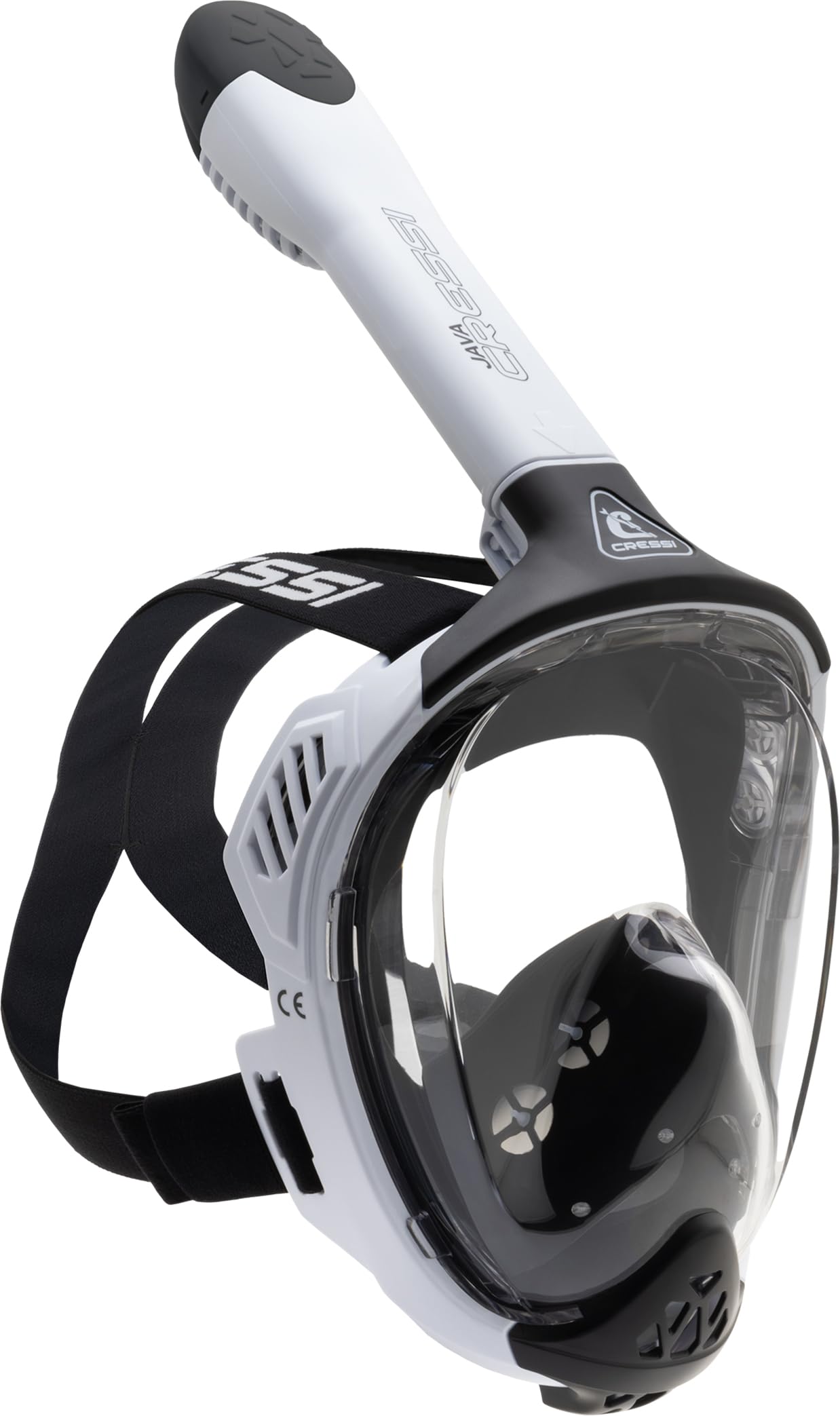 CRESSI Java Full Face Mask White/Black L/XL-Unisex Full Face Snorkel Mask, Ultra Clear Anti Fog Lens, 100% Silicone, Snorkel Dry with Safety Valves,