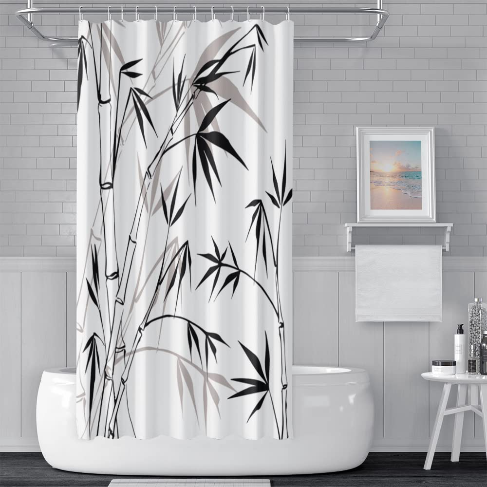 SDOTPMT 122x183cm Bamboo Silhouette Shower Curtain Bamboo Leaves Sketch White Bath Curtain Classic Ink Painting Bathtub Curtain for Kids Bathroom