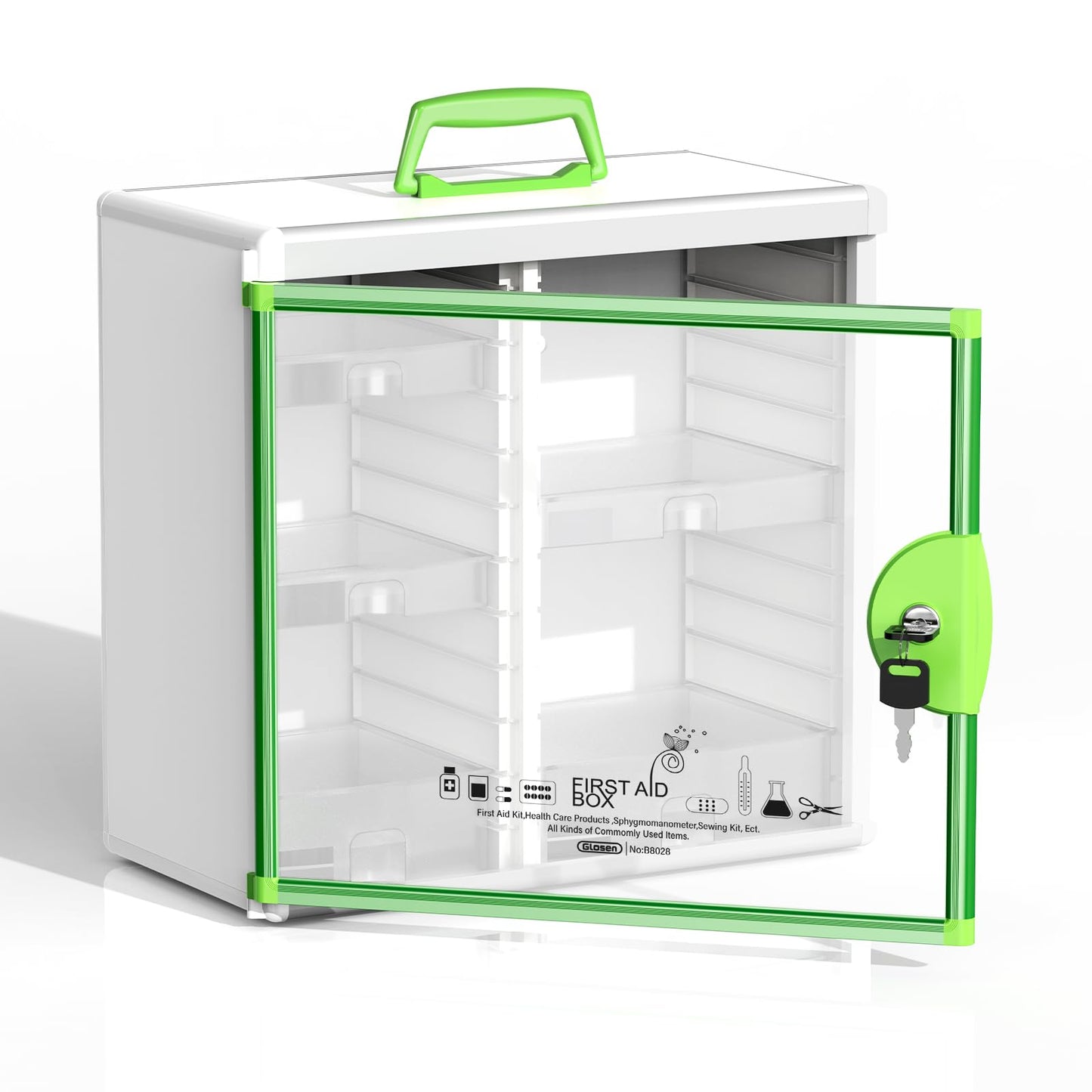 Glosen Lockable Medicine Cabinet Organizer, Bathroom Medicine Storage Box Wall-Mounted, Portable Medication Lock Box with Key 13.58 * 6.5 * 12.4 Inch