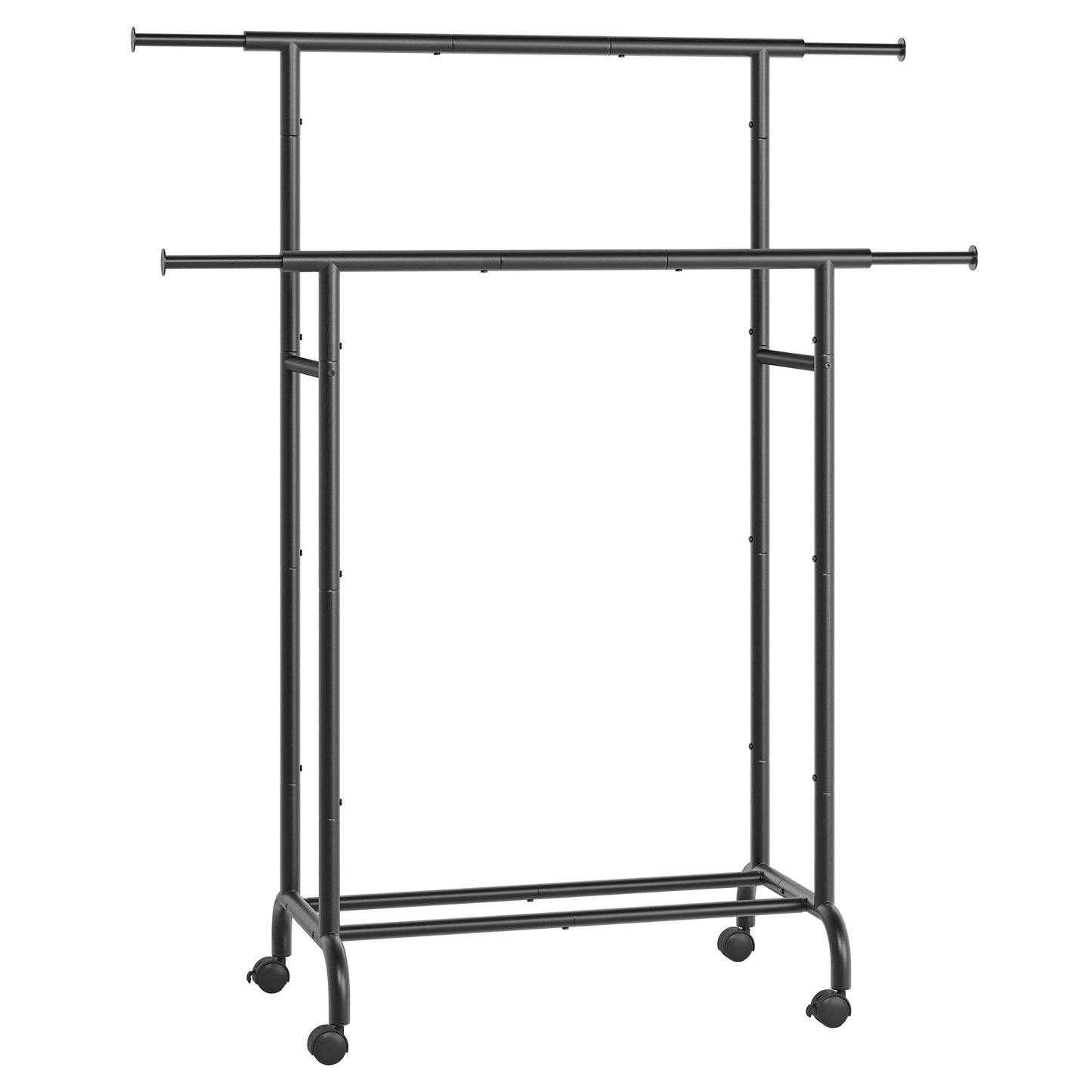SONGMICS Clothes Rail, Double Clothes Rack on Wheels, Extendable Garment Rack, Heavy-Duty Metal Frame, 80 kg Total Max. Load, 83-120 cm Wide, Ink