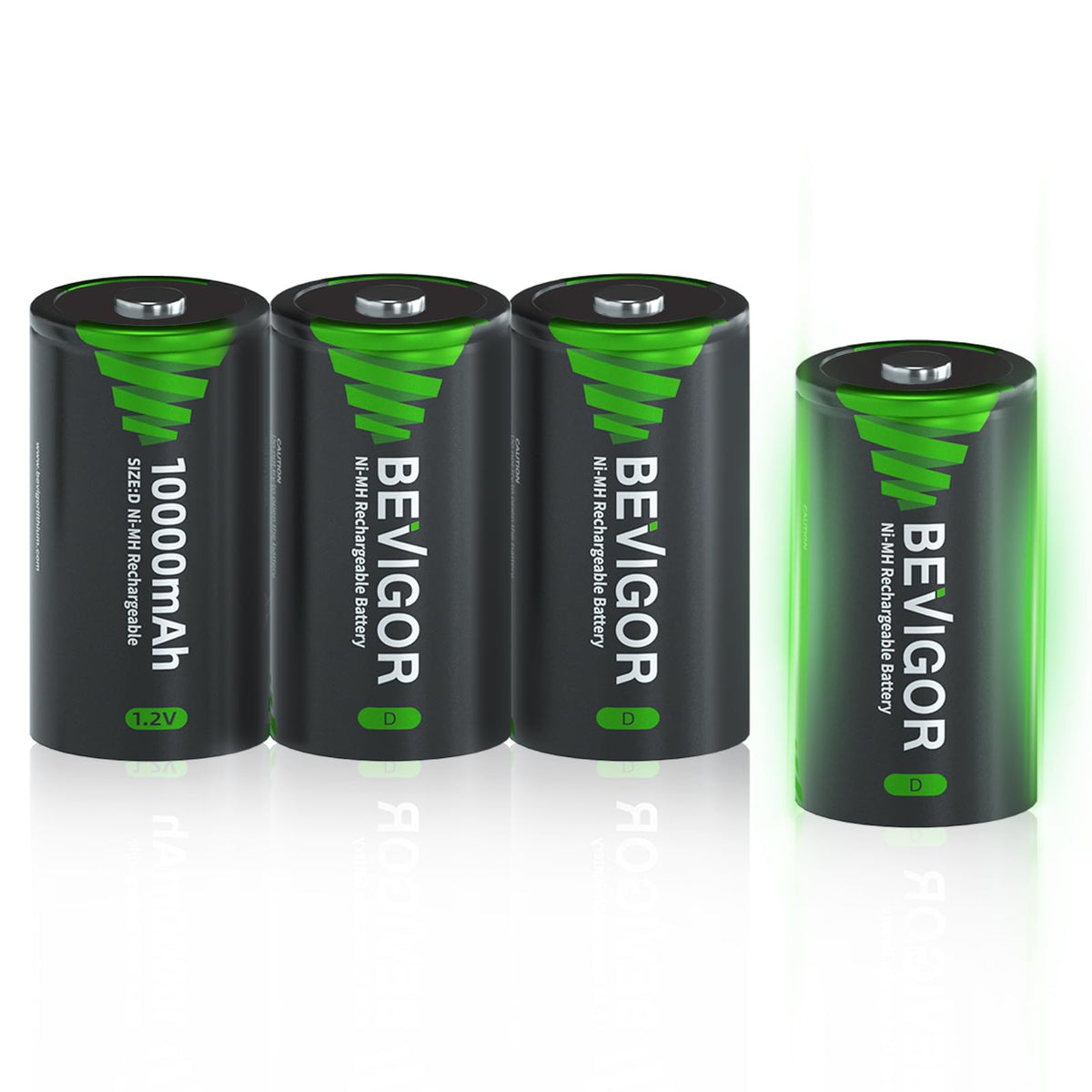 BEVIGOR 10000mAh D Rechargeable Batteries - 1.2V Low Self Discharge, Huge Capacity Size D Battery 1300 Cycles, Ni-MH D Cell Batteries, Pack of 4