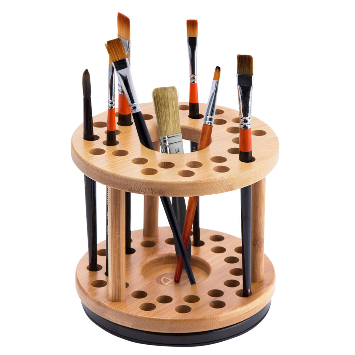 JackCubeDesign 360 Rotating Bamboo Watercolor Paint Brush Holder Water Coloring Brush Organiser Display Stand Tray Rack with 27 Holes and 1 Big Hole ?