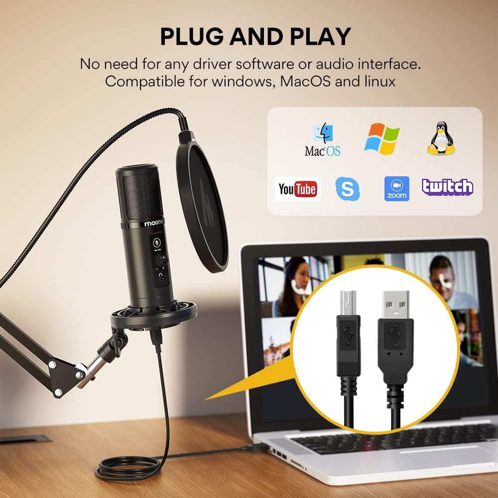Maono USB Professional Cardioid Microphone with Boom Arm