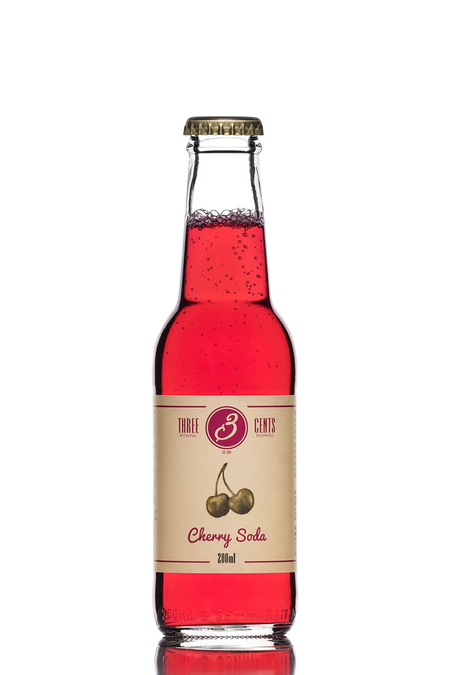 Three Cents Artisanal Beverages - Cherry Soda - 200ml - Pack of 24 Bottles
