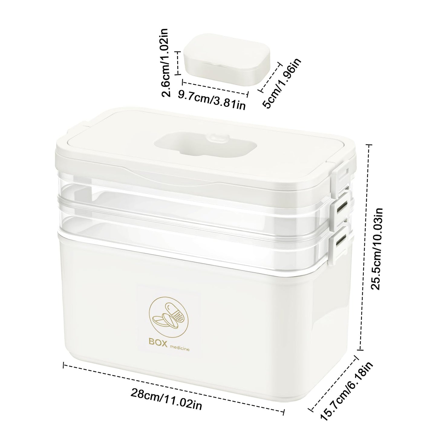 MICHIHOMIE 3 Layer Medicine Storage Box, Portable First Aid Box with Handle, Large Capacity Medicine Boxes Organiser for Home, Office, School