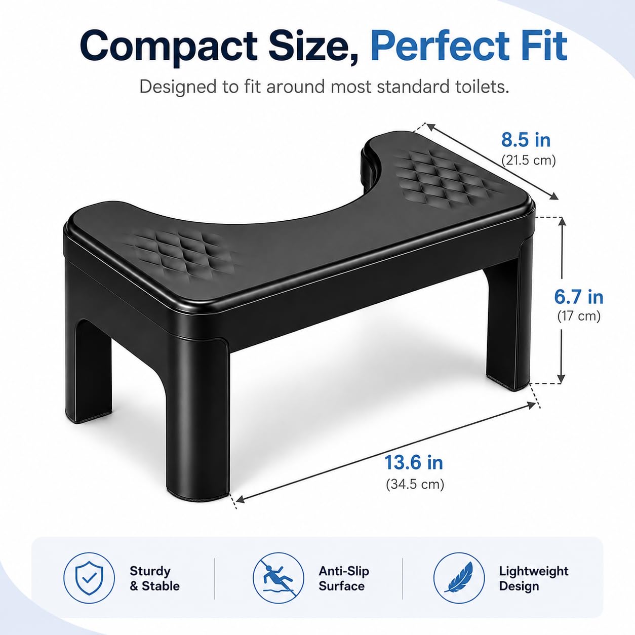6.7 Inch Squatting Toilet Stool for Adults, Toilet Foot Pooping Stool for Bathroom, Non-Slip PottyStool for Pooping (Black)