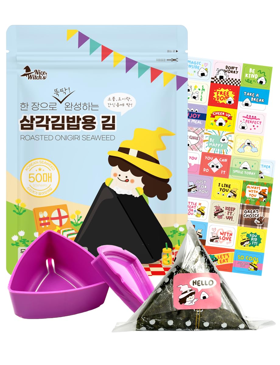 [50 Sheets with Mold] Nice witch's Seaweed Wrappers for Triangle Rice Ball ? Korean Gimbap Nori, Onigiri Sheets for Easy Homemade Cooking