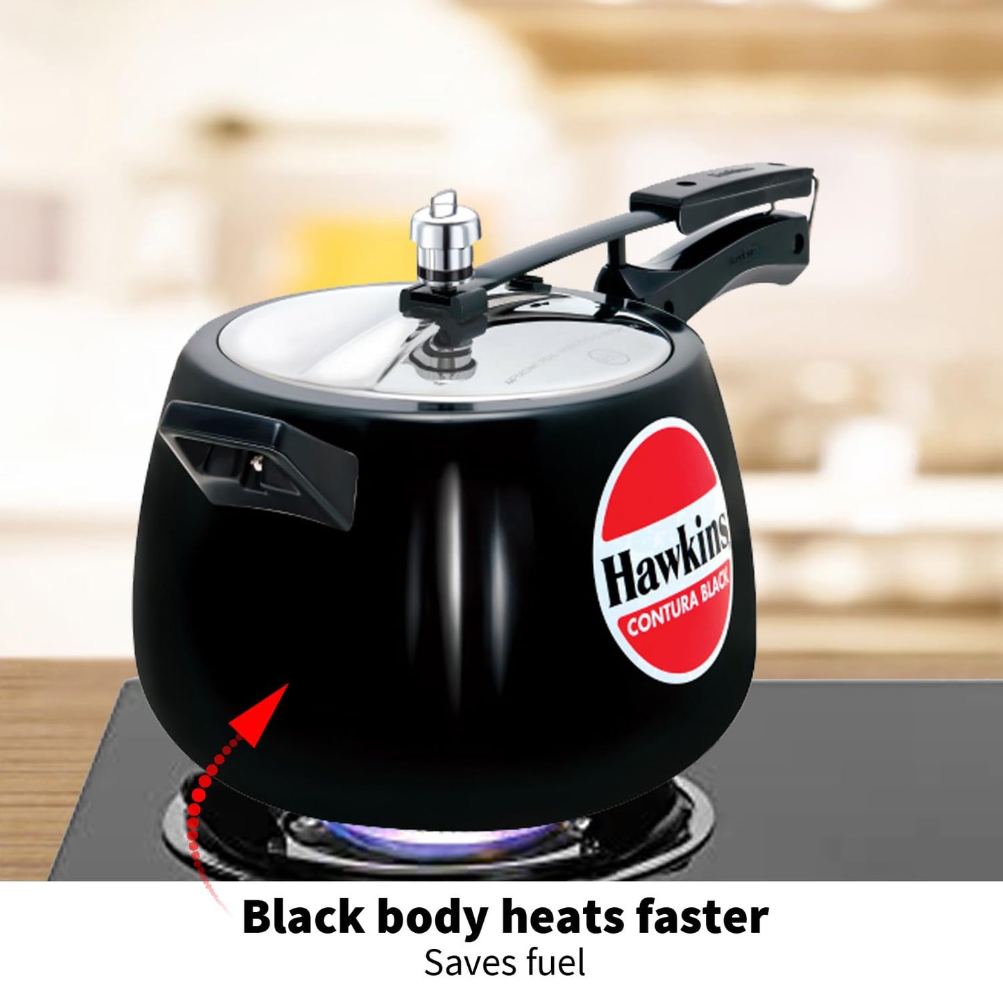 Hawkins Contura Black 6.5 Litre Pressure Cooker, Hard Anodised Cooker, Handi Cooker, Black (CB65)