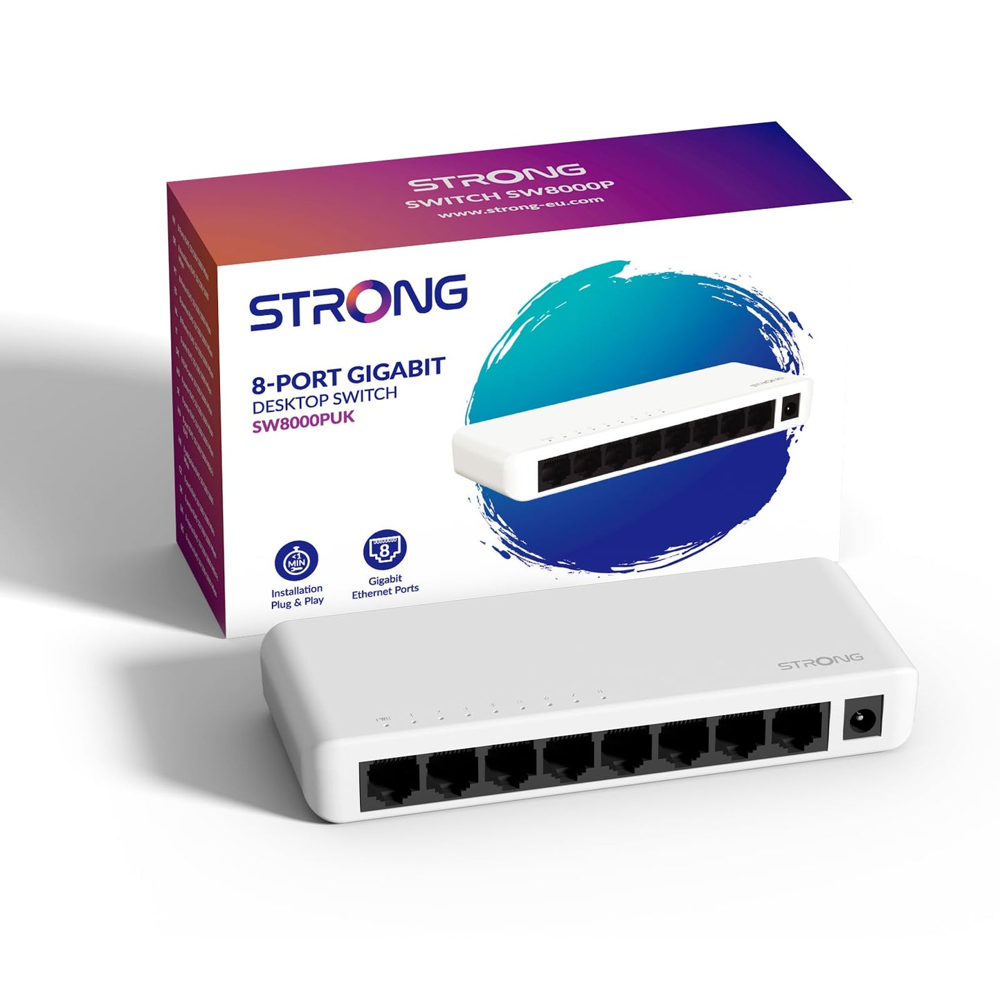 Strong 8 Port Gigabit Ethernet Switch, High-Speed LAN Splitter Hub, 10/100/1000 Mbps, Plug & Play, Energy-Saving, Silent Fanless Operation, Desktop or