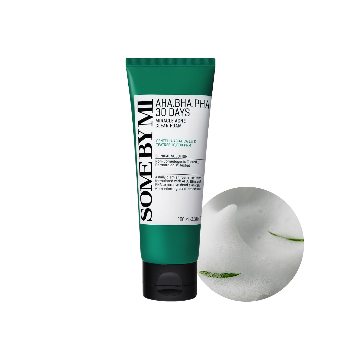 SOME BY MI AHA BHA PHA 30 Days Miracle Acne Clear Foam Cleanser 100ml - Exfoliating Cleanser with AHA BHA PHA - Salicylic Acid & Tea Tree Acne Face